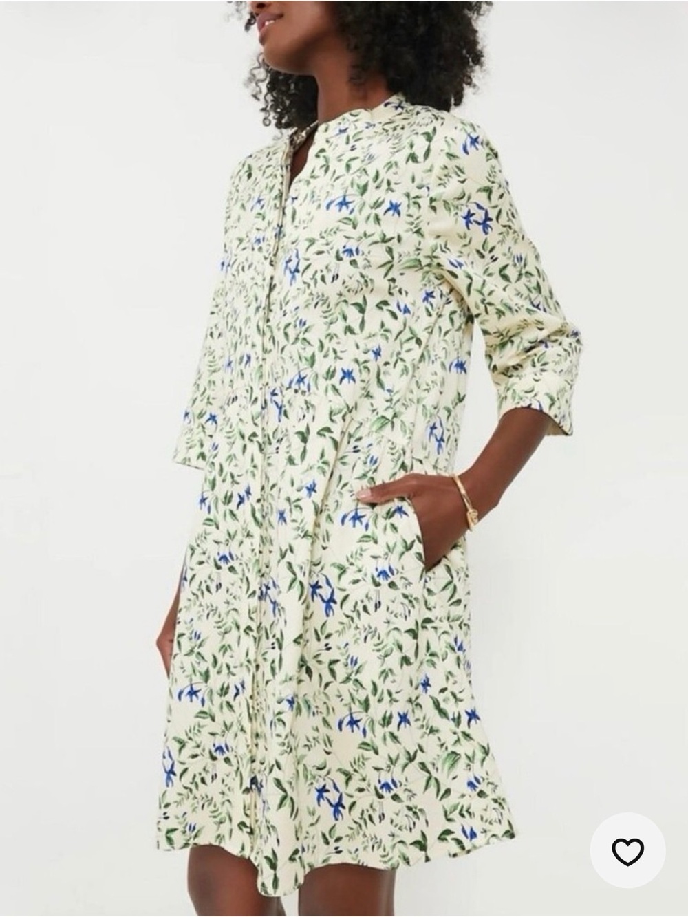 Tuckernuck Floral Dress XS Blue Green White 3/4 Sleeve Cotton